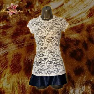 Calvin Rucker White Floral Sheer Lace Cap-Sleeve Top